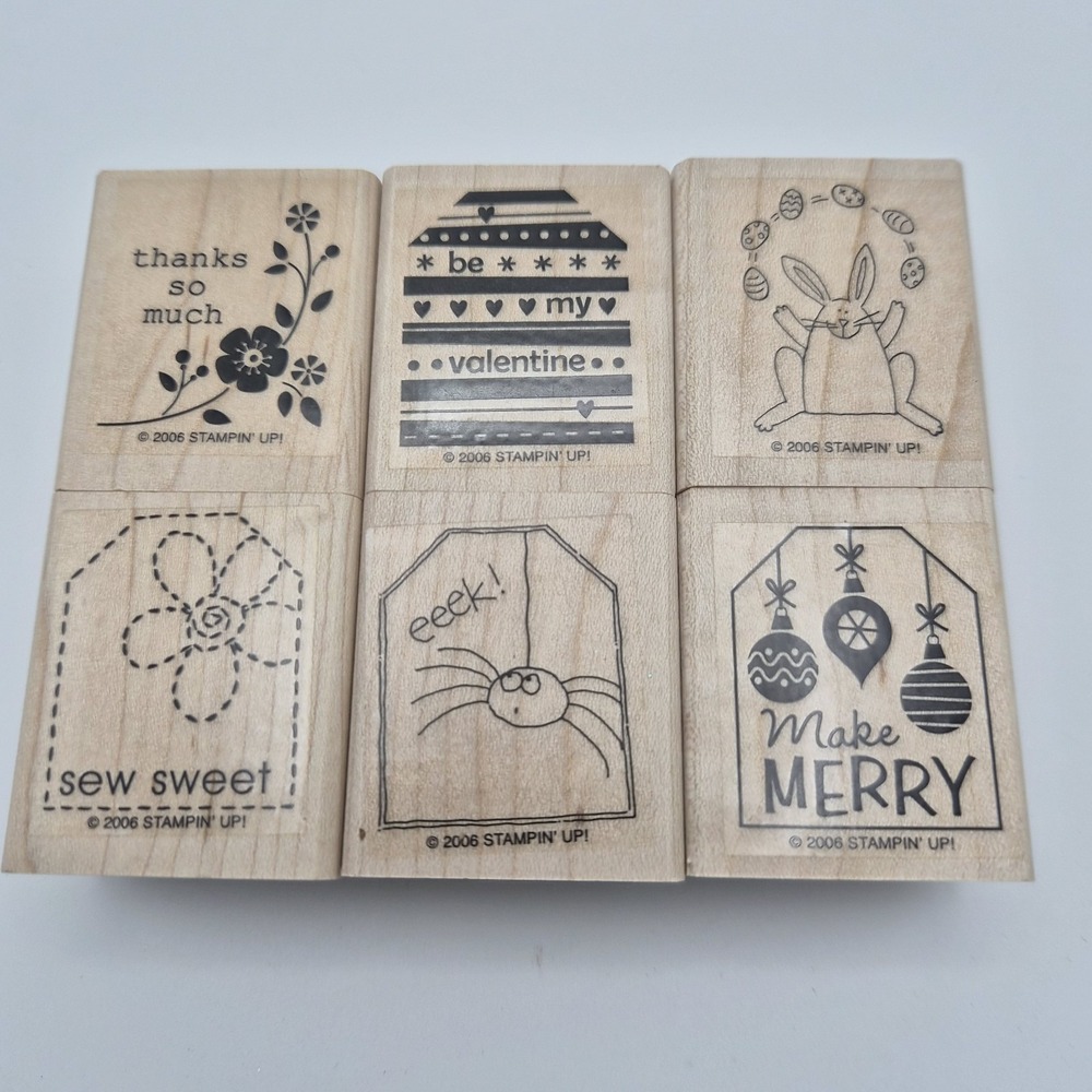 Stampin' Up! Tags So Much 2006 Complete Set of 6 Wood Rubber Stamps Retired